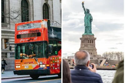 Découvrez new york en bus express à travers ses quartiers emblématiques, puis admirez la skyline et la statue de la liberté depuis le port. guide en direct, horaires flexibles et combo croisière 