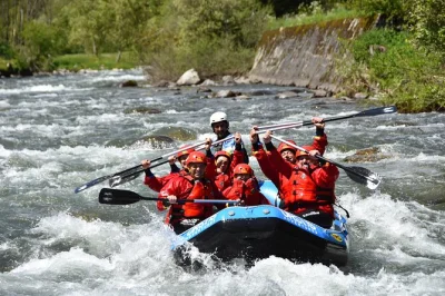 Viva a emoção do rafting no rio noce, em val di sole, trentino. aventura para toda a família com transfer privado, guias locais e todo o equipamento incluso para um dia sem preocupações.