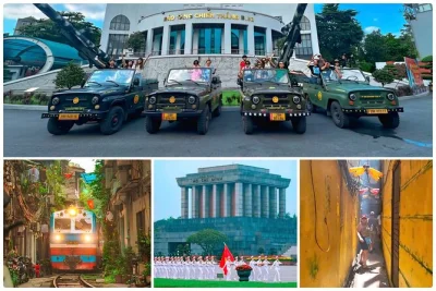 Descubre hanoi en un jeep militar vintage, vive la emoción de la calle del tren y disfruta un café de huevo junto al lago. incluye guía, entradas y recogida en hotel.