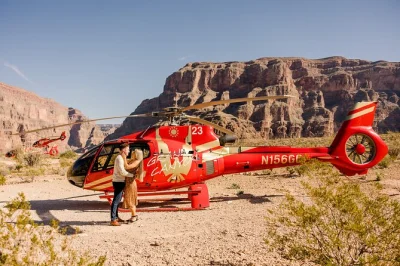 Feel the rush of a helicopter flight from las vegas, land deep in the grand canyon for a champagne picnic, and soar over hoover dam with hotel pickup included.