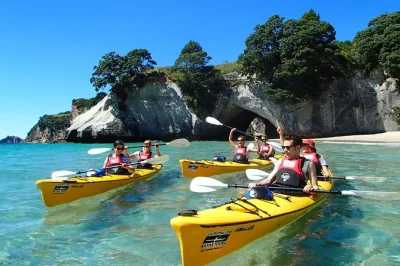 Feel the salt air as you kayak to cathedral cove, paddle sea caves, and land on the famous beach. small groups, local guides, hot drinks and cookies included.