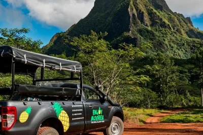 Descubra o lado selvagem de moorea com moradores locais—suba a magic mountain, prove baunilha na plantação, nade em praia exclusiva e almoce à beira da lagoa. transporte incluso.
