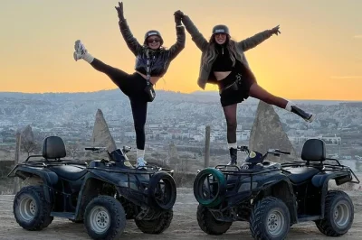 Feel the wind in cappadocia on an atv sunset ride through red & love valleys, with hotel pickup and a local guide. watch the rocks glow pink as day fades.