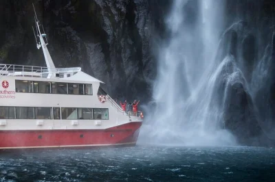 Scopri le cascate stirling falls, ammira mitre peak e gusta un tè caldo durante una crociera a milford sound con commento dal vivo e pranzo flessibile.