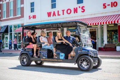 Zip through bentonville’s downtown art, murals, and museums on a shared golf cart tour. includes local guide, photo stops, and bottled water. reserve your spot.