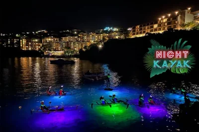 Feel the thrill of a night kayak tour in st thomas with clear kayaks and glowing led lights. spot tarpon, rays, and turtles as guides share island stories. includes all gear.