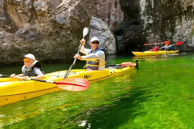 Feel the cool colorado river breeze as you kayak from willow beach to emerald cave, spot wildlife, and enjoy snacks—shuttle from mandalay bay included.