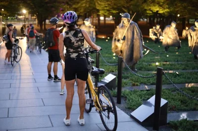 Pedal through washington dc’s iconic memorials at night, with a guide, fewer crowds, and city lights. includes bike, helmet, and reflective gear for a safe ride.