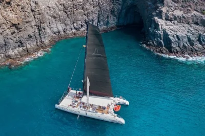 Feel the breeze on a tenerife catamaran cruise, enjoy a canarian brunch, unlimited drinks, and a swim stop at diego hernandez beach. includes priority boarding.
