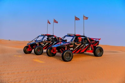 Feel the rush of a private dune buggy ride in dubai’s desert, try sandboarding, sip arabic coffee with dates, and relax—includes pickup and friendly local crew.