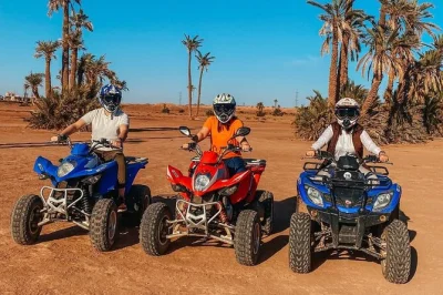 Découvrez la palmeraie de marrakech en quad, savourez un thé à la menthe avec les locaux et profitez d’une prise en charge à l’hôtel pour une aventure relaxante hors de la ville.