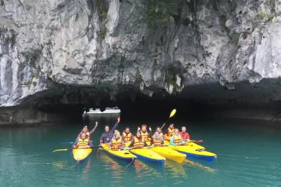 Wake to quiet waters near dau be island, kayak hidden caves, and share local meals on a small-group lan ha bay cruise—includes gear, all meals, and cat ba pickup.