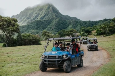 Feel the wind in your face on a kualoa ranch utv raptor tour through ka’a’awa valley, with movie sites, muddy trails, and time to laugh together. includes helmets.