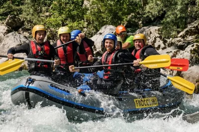 Feel the rush rafting down the soca river in bovec with photo memories, real changing rooms, and a chill adventure bar. includes transport & all gear.