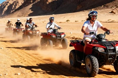Erlebe eine aufregende quad-safari durch die wüste von sharm el sheikh, besuche ein beduinen-dorf, genieße traditionellen tee und profitiere vom praktischen hoteltransfer.