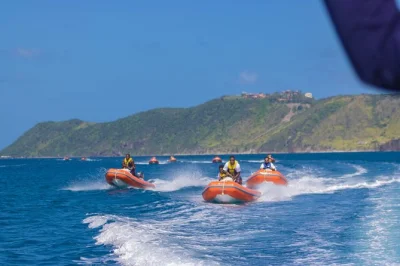 Feel the thrill of driving your own mini speedboat along st kitts’ southeast peninsula, snorkel near a shipwreck, and relax with included pickup and drinks.