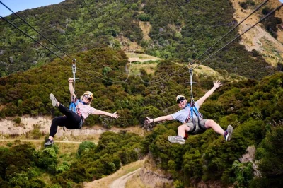 Feel the rush on five ziplines over kaikōura’s valleys, ride a custom 4x4 unimog, and wander native forest trails with a local guide. pickup included.