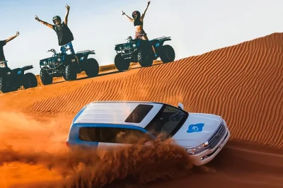 Feel the rush of dubai’s desert with dune bashing, quad biking, sandboarding, and a camel ride. includes hotel pickup, refreshments, and a local guide.