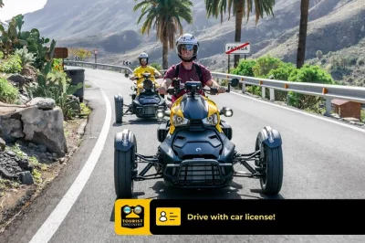 Feel the wind on a can-am ryker trike as you ride mountain roads from maspalomas to fataga, with local guide, helmet, and fuel included. small group tour.