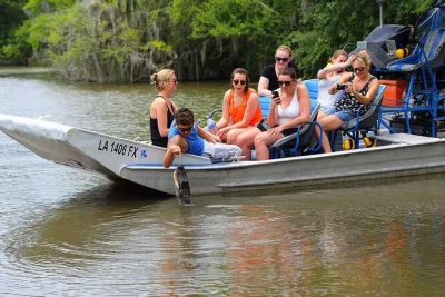 Erlebe eine aufregende airboat-tour in kleinen gruppen durch die sümpfe von louisiana, entdecke alligatoren aus nächster nähe und genieße die bequeme abholung in der innenstadt von new orleans. mi