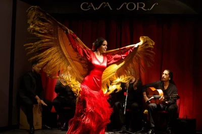 Vivez l’âme du flamenco à barcelone chez casa sors, découvrez des guitares rares avec un guide local, et savourez tapas ou boissons dans un lieu familial et intimiste. billet spectacle inclus.