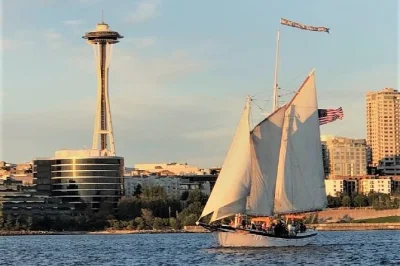 Step aboard a classic schooner in seattle for a 2-hour harbor sailing tour with skyline, space needle, and mountain views. includes restroom on board.