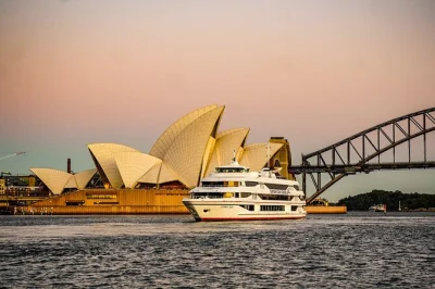 Watch the sydney skyline glow as you dine on a sunset cruise from darling harbour, with a la carte dinner, live music on weekends, and window seating options.