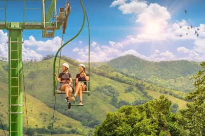 Feel the rush in punta cana with ziplining, atv rides, chairlift views & a dominican buffet at la hacienda park. includes safety gear & water stations all day.