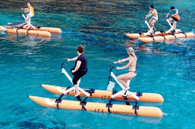 Recorre la costa de cerdeña en hydrobike, avista delfines, practica snorkel y disfruta de un aperitivo local. ideal para familias y amantes de la naturaleza que buscan aventura.