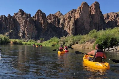 Float down arizona’s salt river from saguaro lake, spot wild horses, paddle at your own pace, and finish with a shuttle ride back. includes kayak and safety gear.