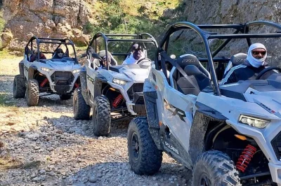 Feel the rush of rhodes on a polaris buggy, off-road with local guides, sample island flavors, and enjoy hotel pickup. small group adventure with tasting stop.