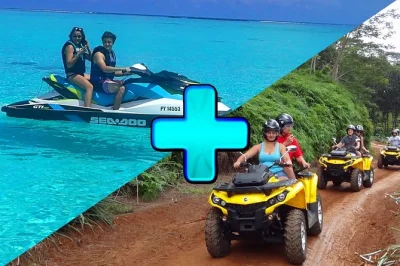 Feel the rush of moorea’s lagoon on a jetski, swim near rays and sharks, then ride quads up magic mountain—includes gear, photos, and a local guide.