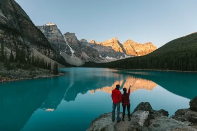 Watch sunrise at moraine lake, sip hot drinks, and explore lake louise before crowds. includes banff pickup, local guide, and small group comfort.