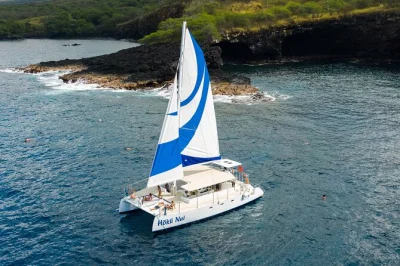 Disfruta la brisa marina navegando la costa de kona, haz snorkel en la bahía de kealakekua junto al monumento a captain cook, avista delfines y saborea snacks con todo el equipo y bebidas incluidos.