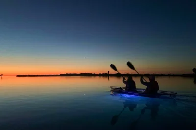 Shell key erleben: kajakfahren bei sonnenuntergang in klaren booten mit led-lichtern, durch leuchtende mangroven-tunnel. inklusive ausrüstung und erfahrenem guide für eine sichere nacht.