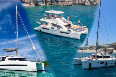 Embarque em rhodes para um passeio de catamarã de 6 horas até anthony quinn bay, afandou beach e kallithea springs, com almoço, bebidas e snorkel incluídos.