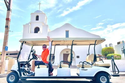 Feel the vibe of old town scottsdale by golf cart, from cowboy bars to rooftop panoramas, with a local guide and flexible stops. includes water & shade canopy.