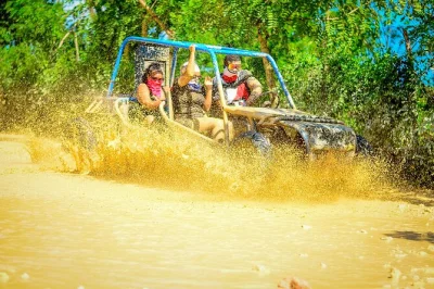 Feel the rush of an off road buggy adventure from punta cana with cave swimming, local coffee & chocolate tasting, and time to relax at macao beach. includes pickup.