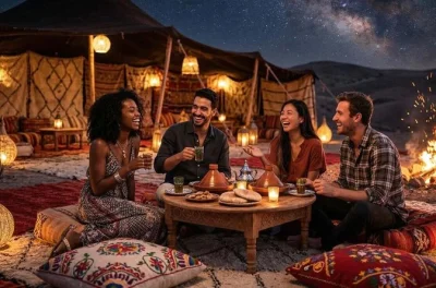 Feel the agafay desert’s evening come alive with quad biking, a camel ride at sunset, and a moroccan dinner under stars—includes pickup and live berber music.
