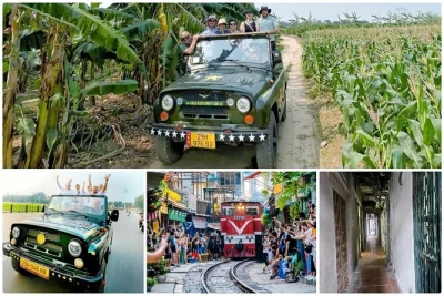 Feel hanoi’s energy on a jeep tour with countryside escapes, local family visits, and coffee at train street. includes hotel pickup and lunch at hidden gem café.