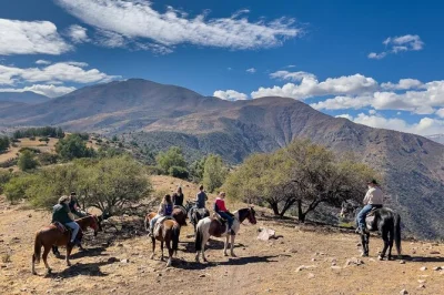 Feel the andes up close on a private horseback ride near santiago, guided by local arrieros. includes hotel pickup, authentic picnic with chilean wine & cheese.