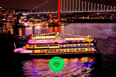 Feel the istanbul night on a bosphorus dinner cruise with private table, traditional music, folk dance, and city lights. optional hotel pickup available.
