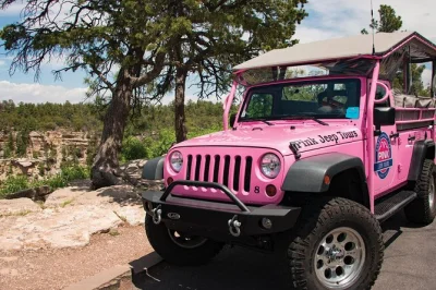 Feel the wind on an open-air jeep tour along the grand canyon south rim, reaching remote viewpoints and desert view watchtower with a local guide. includes imax ticket.