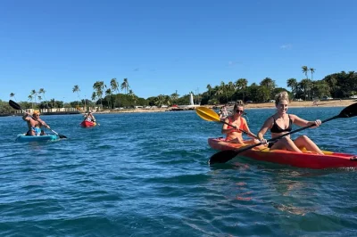 Pagayez en kayak tandem dans la baie de haleiwa et sur la rivière anahulu à oahu, avec une chance d’apercevoir des tortues vertes hawaïennes. tout l’équipement est inclus. réservez vite votre