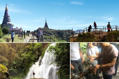 Descubre las cascadas, las pagodas gemelas y una aldea karen en doi inthanon con guía desde chiang mai. incluye recogida, almuerzo y caminata suave.