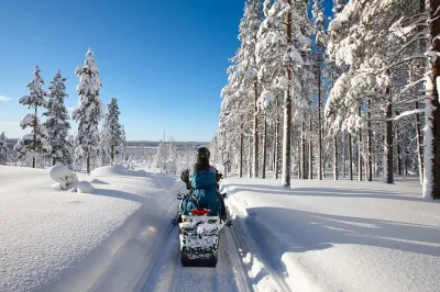 Explore florestas e rios congelados da lapônia em um passeio de snowmobile saindo de rovaniemi. inclui roupas térmicas, transfers e guia local. reserve já.