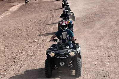 Ride a quad bike from lalla takerkoust lake to the agafay desert, guided by locals. includes hotel pickup, safety gear, and a berber tea break. book now.